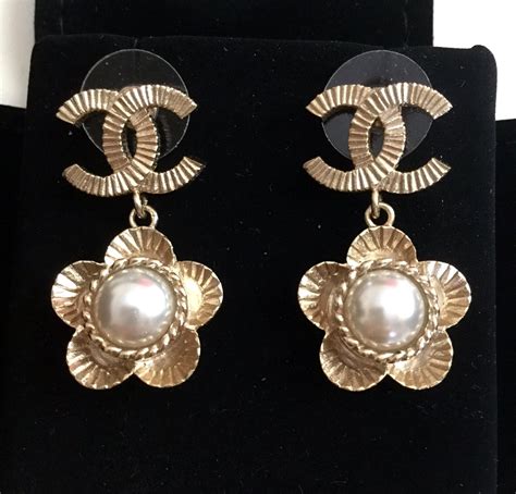 chanel gold logo drop earrings|vintage chanel pearl drop earrings.